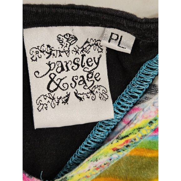 Parsley & Sage Top Petite Large Boho Mixed Media Artsy Colorful 3/4 Sleeve Black - Picture 5 of 8